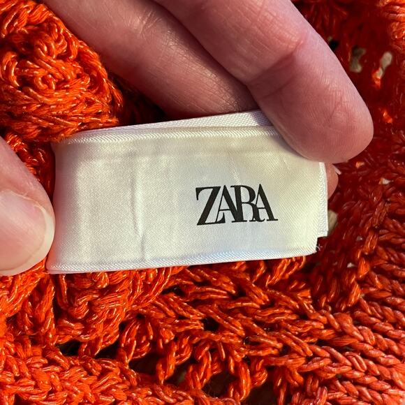 Zara Women's Orange Open Knit Cropped Sweater Top Size M - Picture 9 of 11
